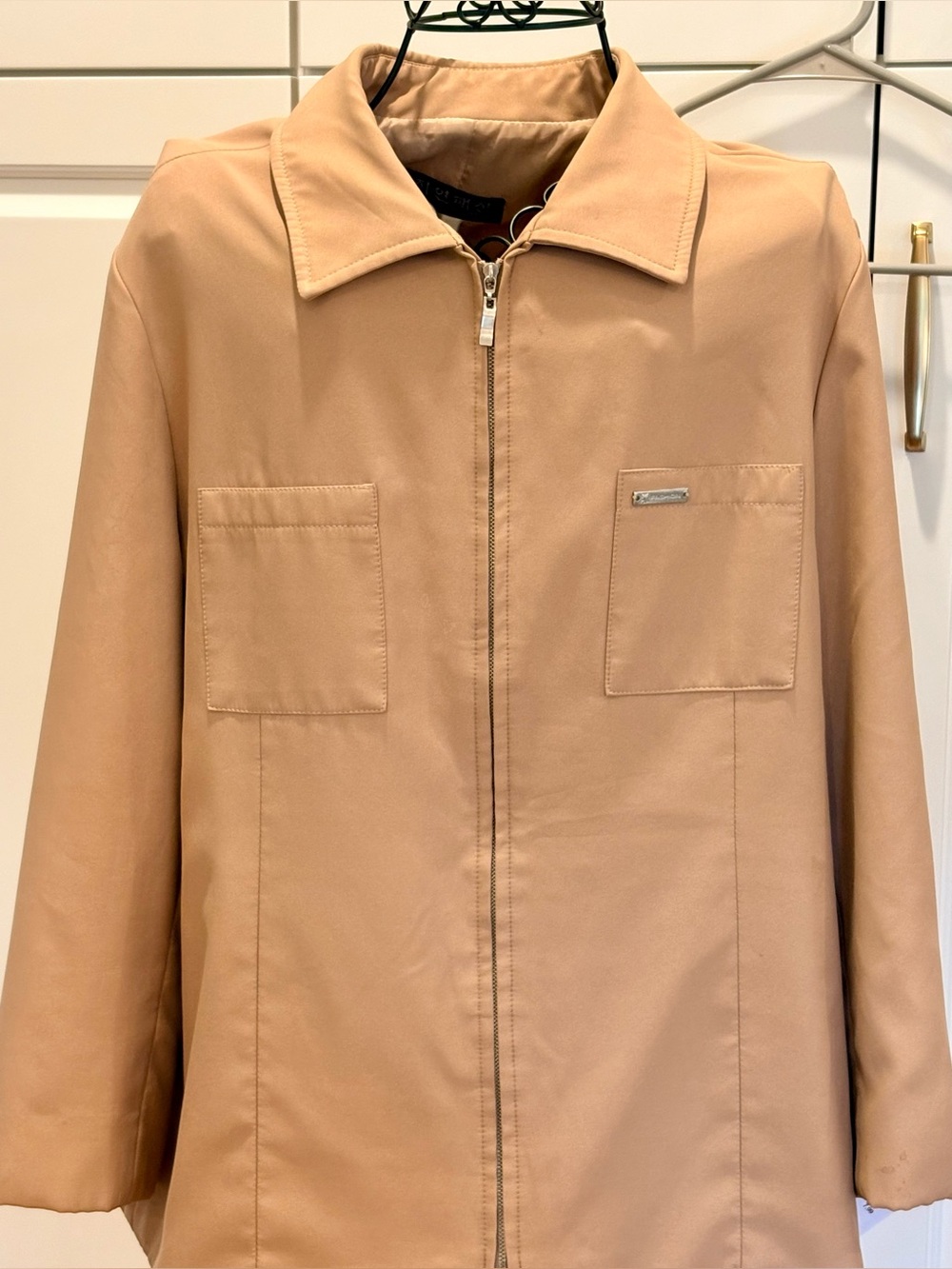Vintage Korean Jiyeon Fashion Beige Tan Utility Zip Jacket Safari Sz M